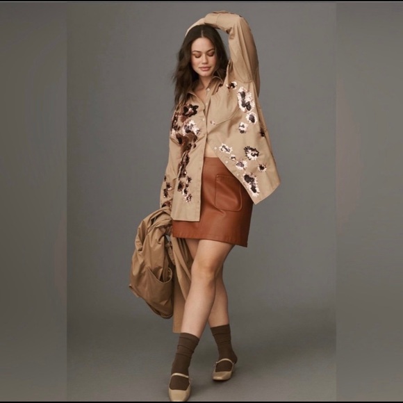 Anthropologie Maeve Bennet Sequin Button-Up Shirt - Picture 2 of 11